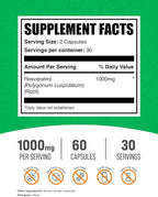 BulkSupplements.com Resveratrol Capsules - Resveratrol Supplement, Polygonum Cuspidatum, Resveratrol 1000mg - Antioxidants Supplement, Resveratrol Pills - 2 Capsules per Serving, 60 Capsules