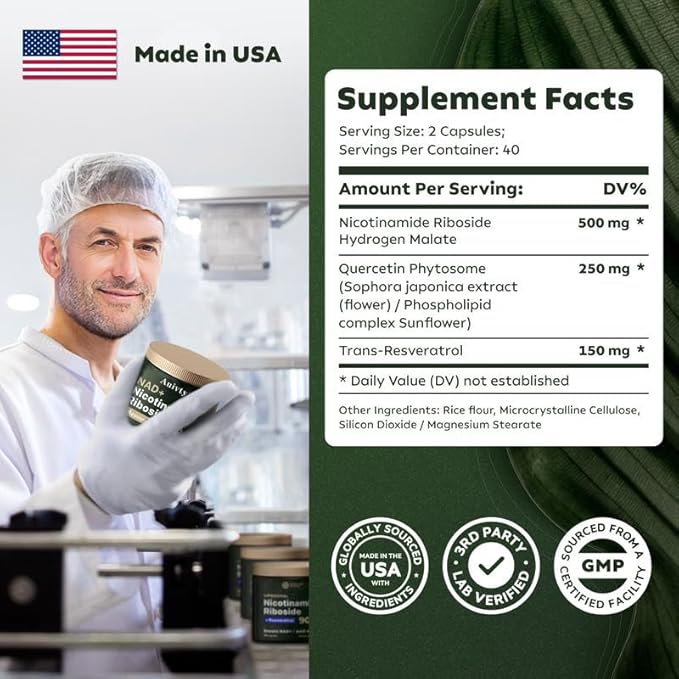 NAD+ Nicotinamide Riboside with Resveratrol 900 mg, Liposomal Dietary Supplement – Cellular Energy & Healthy Aging Support (1)