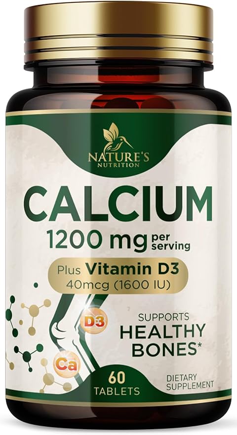 Calcium 1200 mg with Vitamin D3 Per Serving - Bone Health Supplement, Vitamin D & Calcium Supplements for Women & Men - Bone, Teeth & Immune Support, Nature's Calcium Pills, USA Bottled - 60 Tablets