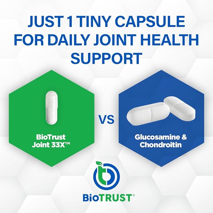 BioTrust Joint 33X Advanced 3-in-1 Joint Support Supplement - Healthy Flexibility, Mobility Relief & Comfort - Boswellia Serrata, Type II Collagen, Hyaluronic Acid - 30 Capsules