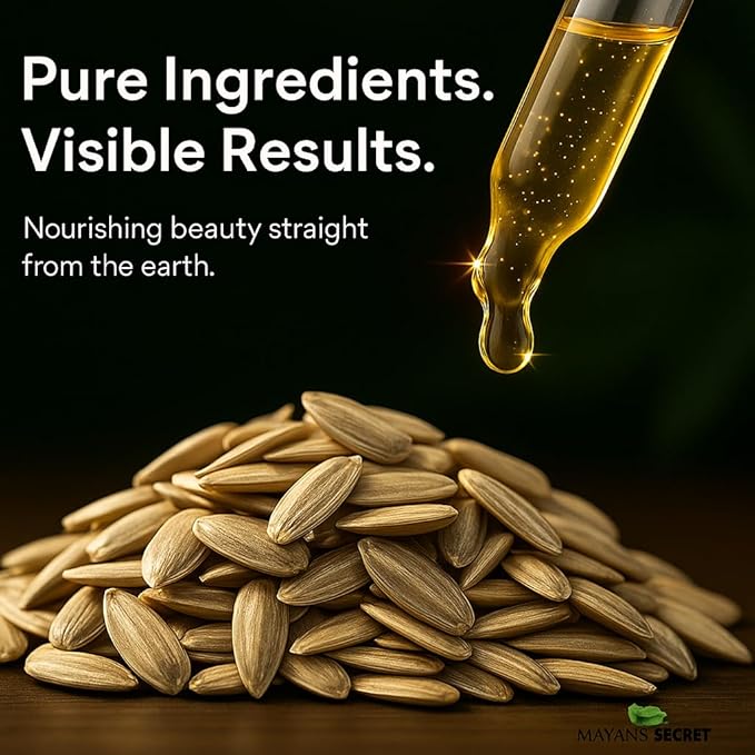 Mayan’s Secret Organic Sunflower Oil – Cold Pressed, Unrefined, High Oleic, Lightweight Moisturizing Sun Flower Oil for Face, Skin & Hair, USDA Certified Organic, 4oz Amber Glass Bottle with Dropper