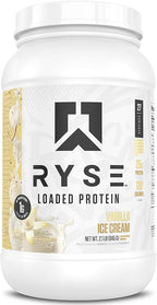 RYSE Loaded Protein Powder - Vanilla Ice Cream - 25g Whey Protein Isolate & Concentrate with Prebiotic Fiber & MCTs - Low Carb, Low Sugar, Digestive-Friendly - 27 Servings / 2 lb Tub