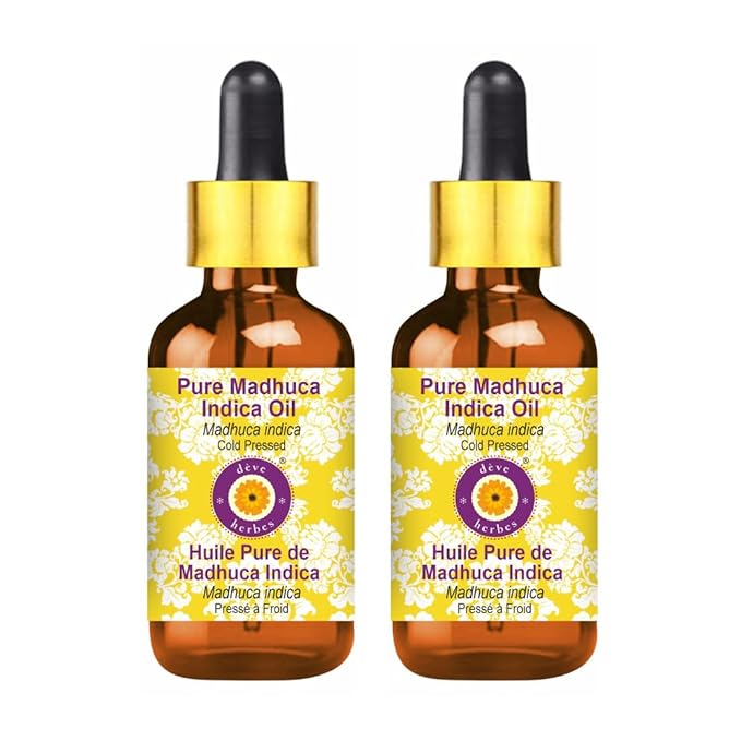 Deve Herbes Pure Madhuca Indica Oil (Madhuca Indica) with Glass Dropper Cold Pressed (Pack of Two) 100ml X 2 (6.76 oz)