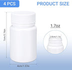White Pill Bottle, Empty Medicine Bottles with Screw Caps for Pills Capsules Vitamins, Food Grade Plastic Medicine Containers with Labels for Travel (1.7oz/50ml, 4 Pcs)