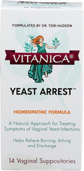 Vitanica Yeast Arrest, Homeopathic Vaginal Suppositories, for Yeast Infection Symptoms, Relieves Burning, Itching & Discharge, with Boric Acid, Tea Tree Oil & Probiotics, Vegan, 14 Count