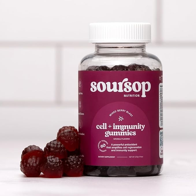 Soursop Graviola Gummies - Sugar Free Soursop Gummies with Vitamin C, Zinc - Digestive Aid, Immune Support & Antioxidants - Made from Soursop Leaves - Sour SOP Supplement for Adults - (Berry 1-Pack)
