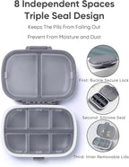 Holii Travel Pill Organizer, 8 Compartments Portable Pill Case, Daily Pill Box to Hold Vitamins, Small Pill Container for Pocket Purse Medicine Organizer（Gray）