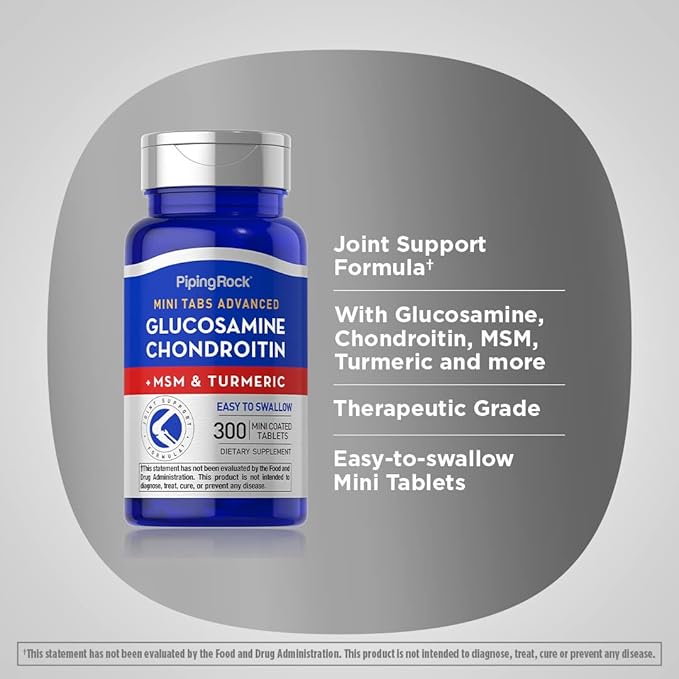 Piping Rock Glucosamine Chondroitin MSM and Turmeric | 300 Tablets | Supplement for Women and Men | Non-GMO, Gluten Free