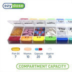 EZY DOSE Push Button (7-Day) Pill Case, Medicine Planner, Vitamin Organizer, 2 Times a Day, AM/PM Container, X-Large Compartments, Arthritis Friendly, Easy to Use, Clear Lids, Rainbow, BPA Free