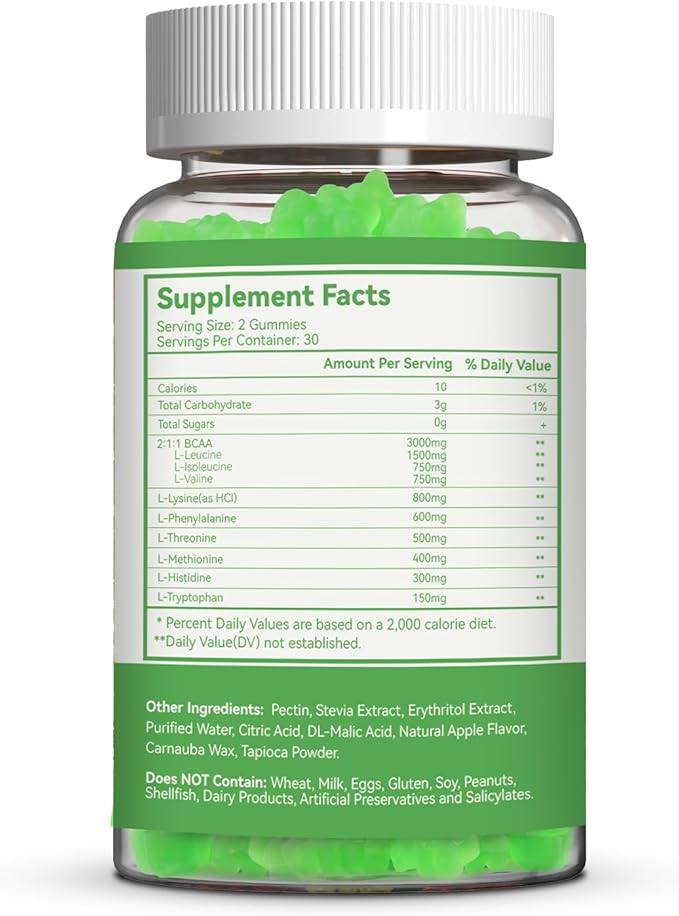 SmideHeal EAA Gummies, 5750 mg Essential Amino Acids - All 9 Essential Aminos (EAA) and All Branched-Chain Aminos (BCAAs), Non-GMO, Gluten Free, Vegetarian Friendly, Apple Flavor, 120 Gummies