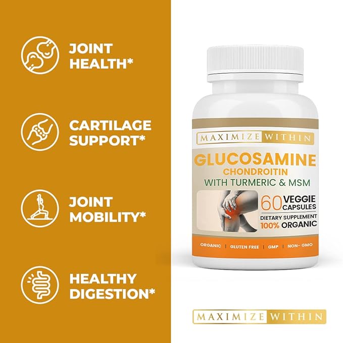 Glucosamine Chondroitin with Turmeric & MSM – Mobility & Flexibility Support – 60 Veggie Capsules