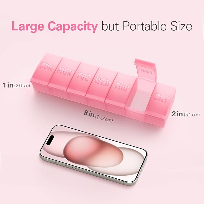 Barhon Large Weekly Pill Organizer, Big Vitamin Organizer Case for 7 Day, Travel Medicine Pill Box to Hold Various Supplements and Fish Oil, Sky Blue