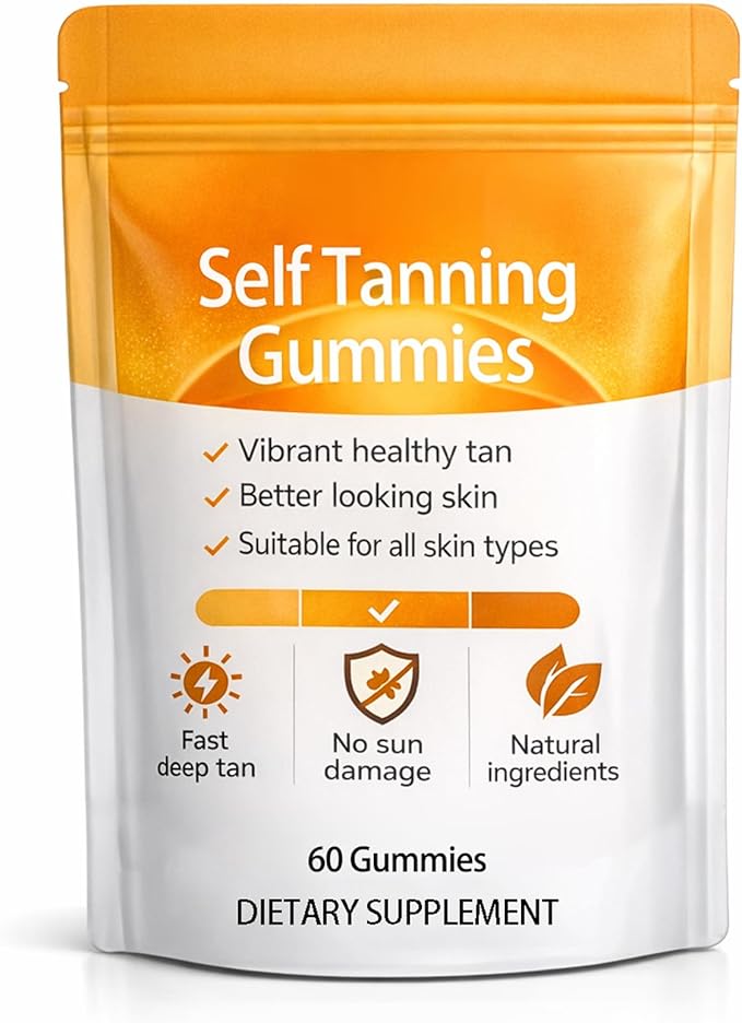 Tanning Gummies, Sunless Tanning Supplement with Astaxanthin, Beta-Carotene, Vitamin C, Turmeric + Mango Extract | Nourishes Skin & Improves Sleep | Vegan & Sugar Free - 60 Count