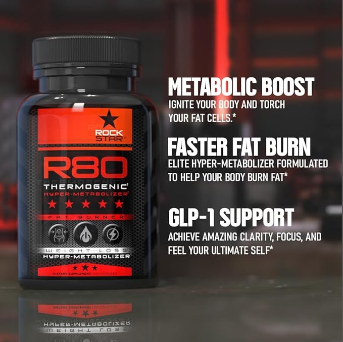 Rockstar R80 Extreme Thermogenic Hyper-Metabolizer Fat Burner for Men & Women – GLP-1 Support, Appetite Suppressant, Thermogenic Weight Loss Pills | Metabolism Booster