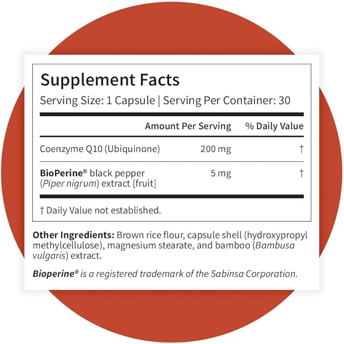 Pattern Wellness CoQ10 – 200mg Ubiquinone with BioPerine® Black Pepper Extract – Cellular Energy & Vitality Support – Non-GMO – 30 Vegan Capsules*