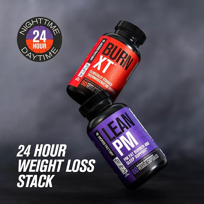 Jacked Factory Burn-XT + Lean-PM Kit - 24-Hour Weightloss Stack w/Clinically Studied Thermogenic Fat Burner & Nighttime Weight Loss Sleep Aid - 60 Count, 2 Pack