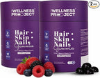 The Wellness Project 14-in-1 Hair, Skin & Nails Gummies with 10,000 mcg Biotin, Keratin, Hyaluronic & Folic Acid, Vitamins A, C, B5, B6 & B12 & Sea Buckthorn | Tasty Mixed Berry Flavor (Pack of 2)
