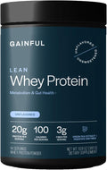 Gainful Lean Whey Protein Powder with 20g Protein per Serving, Unflavored, Supports Lean Muscle, Metabolism, and Satiety, with Green Tea Extract, Digestive Enzymes, Organic Fiber, 14 Servings