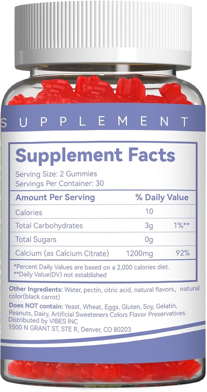 2 Pack Calcium Citrate Gummies, Chewable 1200mg Calcium Gummies for Women & Men, Calcium Supplement for Muscle & Immune Support, High Absorption, Sugar Free, Mixed Berry Flavor, 120 Count