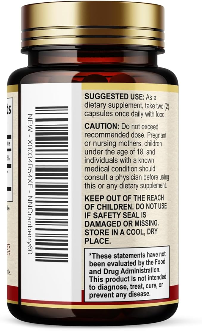 Cranberry Extract Pills Supplement - 500mg Per Serving Cranberry Extract with Vitamin C - Urinary Tract Health Support, Sugar Free Formula, Fruit Powder Extract - Bottled in USA - 60 Capsules