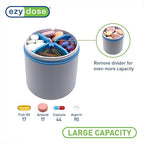 EZY DOSE Mini Vitamin Organizer, Multi Compartments, Portable and Compact Design, Easy Access Sliding Pill Dispenser, Supplement Organizer with Anti-Mix Design, Travel Friendly, Large, White and Blue