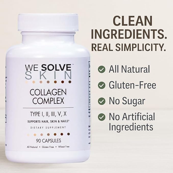 Multi Collagen Peptides Pills for Women & Men – 5 Types (I, II, III, V, X) – Marine, Chicken & Bovine Collagen – Supports Hair, Skin, Nails, Joints & Bones – Gluten-Free Capsules (90 Count)