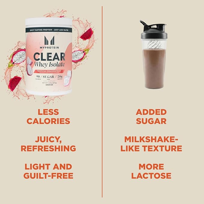 Myprotein Clear Whey Isolate Protein Powder, 15 Servings (0.8lbs) Tropical Dragonfruit, 20g Protein per Serving, Naturally Flavored Drink Mix, Daily Protein Intake for Superior Performance