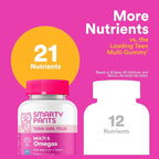 SmartyPants Teen Girl Multivitamin Gummies, Omega 3 (DHA/EPA), Vitamin C, D3, B12, Vitamin A, K & Zinc, Biotin to Support Hair, Skin & Nails, Gluten Free, 60 Count (30 Day Supply)
