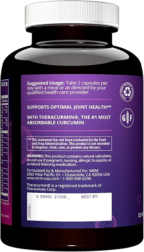 MRM Nutrition Joint Synergy™+ | Joint Health | with Theracurcumin® | Gluten-Free | 120 Capsules