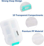 Pill Case - Portable Supplements Tablet Container Box with 10 Compartments - Medicine Capsule Vitamin Foldable Organizer Dispenser Holder Storage for Travel Trip Pocket Purse - Clear White