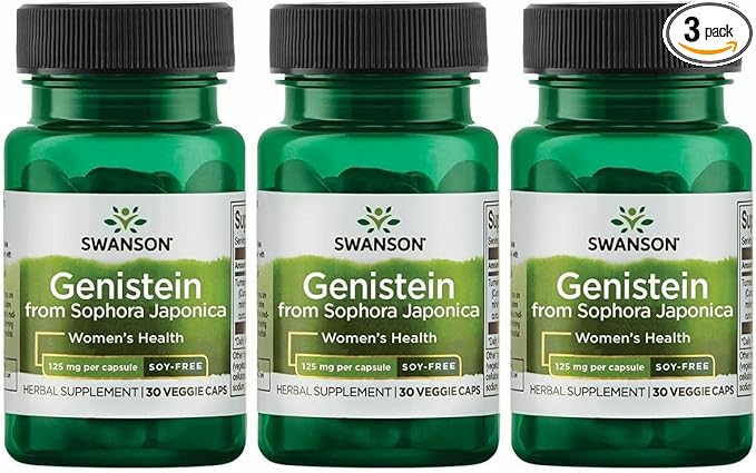 Swanson Soy-Free Genistein Plant-Based Supplement for Women Seeking Hormonal Balance, Bone, and Cardiovascular Support - 125 mg (60 Vegan Capsules, 3 Pack)
