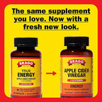 Bragg Energy Apple Cider Vinegar Capsules with B-12 Vitamins - 90 Capsules (2 Pack) – Weight Management - Non-GMO, Vegan, Gluten Free - Helps Generate Energy at Cellular Level for Men and Women