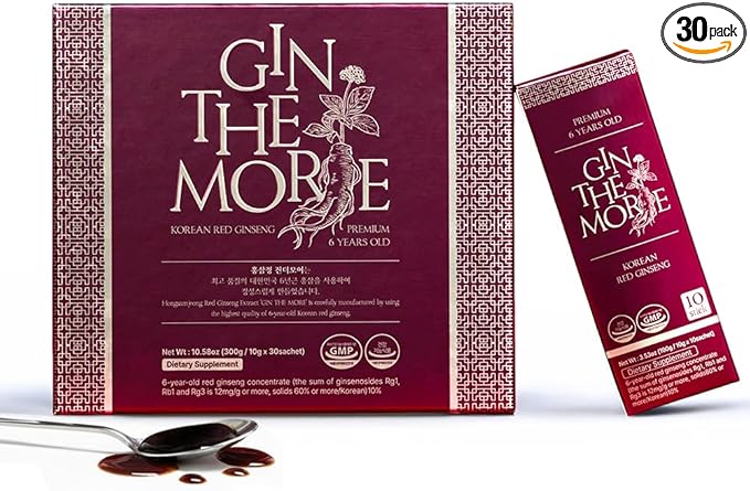 Korean Red Panax Ginseng Extract Ultra Strength – 6-Year-Old Roots | 30 Liquid Sticks Pack | Authentic Korean Red Ginseng | 10mg Ginsenosides | Energy & Immune Support | Non-GMO | Dietary Supplement