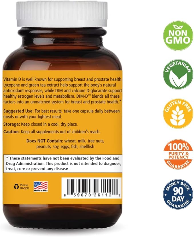 Dim D by Pure Essence - Natural Supplement for Estrogen Balance, Hormonal Acne, and Menopause Support with Vitamin D3, Calcium, Green Tea & Lycopene - 90 Capsules