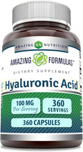 Amazing Formulas Hyaluronic Acid 100 Mg Supplement | Capsules | Non-GMO | Gluten-Free | Made in USA (1 Pack, 360 Count)