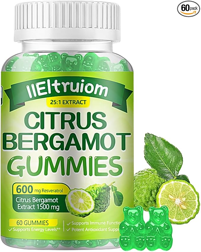Citrus Bergamot 1500mg, Citrus Bergamot Gummies for Healthy Cholesterol, Bergamot Supplements 25:1 Extract from Italy Bergamot, Resveratrol & Niacin - Natural Vegan 60 Gummies
