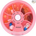INVODA Weekly Pill Organizer 7 Compartment Rotating Pill Box for Daily Medication & Vitamins - Portable Travel Pill Case Fish Oil Supplements Vitamins Organizer (Pink)