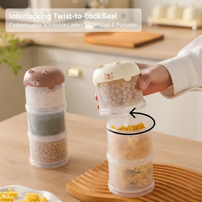 Dog Treat & Supplement Container, 3-Layer Stackable Pet Snack Organizer with Measuring Scoop, Portable Training Treat Holder for Walking, Travel & Daily Feeding, Airtight Pet Food Storage