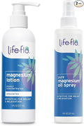 LIFE-FLO Magnesium Lotion and Pure Magnesium Oil Spray Bundle - with Magnesium Chloride from The Zechstein Seabed - 100% Magnesium Oil for Feet and Body and Unscented Lotion, 8 Oz Pack of 2, Unscented