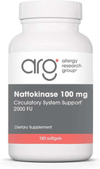 Allergy Research Group ARG Nattokinase 100 mg - Supplement to Support Healthy Circulation - Delivers 100 mg Nattokinase NSK-SD from Fermented Soybeans per Serving - 180 Servings - 180 Capsules