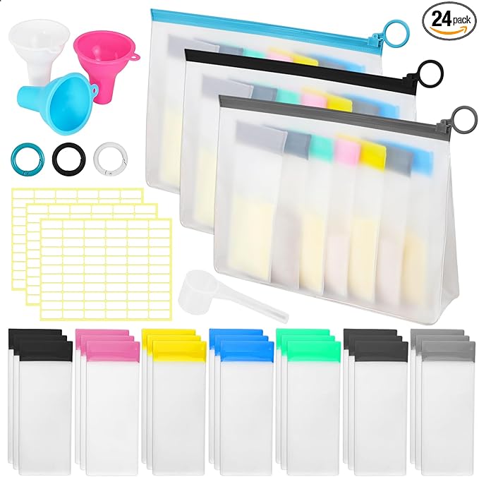 MUOUAKATE Protein Powder Travel Container Set - Reusable Powder Supplement Container To Go - 21pc Single Dose Bags and 3pc Large Travel Containers Zip Up Bags