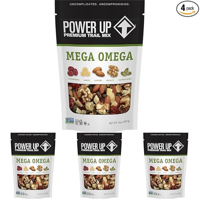 Power Up Trail Mix,Mega Omega Trail Mix,Non-GMO,Vegan,Gluten Free,No Artificial Ingredients,Gourmet Nut,14 Ounce Bag,(Pack of 4)