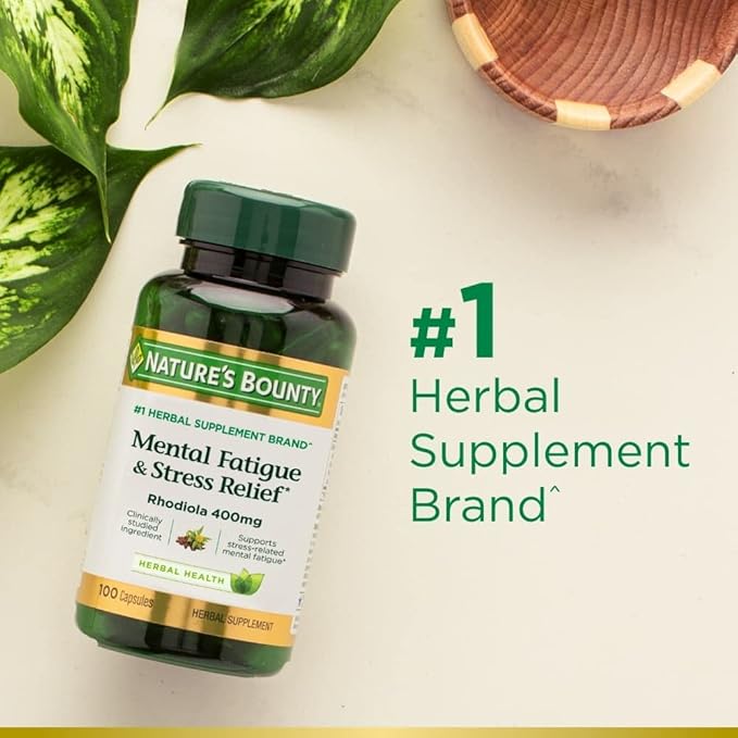 Nature's Bounty Mental Fatigue and Stress Relief, Rhodiola Supplement, 400 mg, Capsules, 30 Count (Pack of 2)