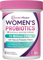 Doctor's Recipes Probiotics for Women, Organic Prebiotics and Probiotics, 70 Billion CFU, 10 Strains, Shelf Stable, 30 Capsules