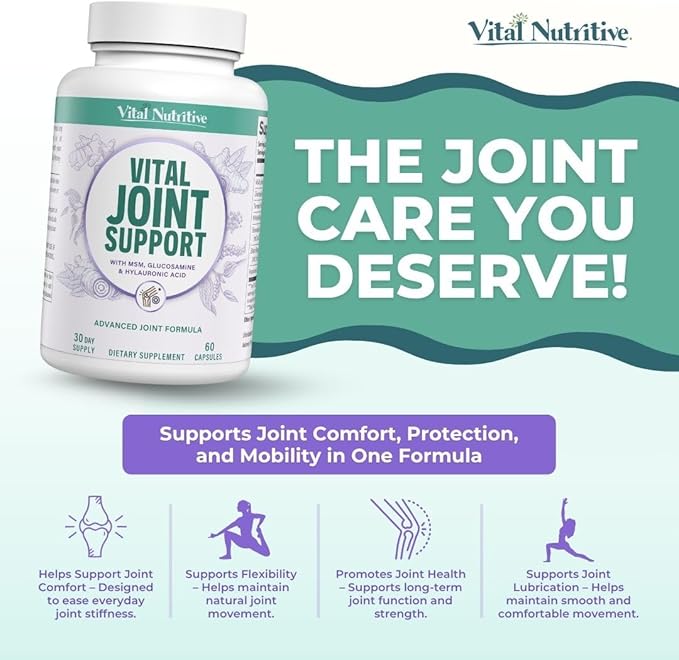 VITAL NUTRITIVE Joint Support Supplement for Men and Women – Glucosamine, MSM, Hyaluronic Acid, and Turmeric – Supports Joint Health – 60 Days Supply