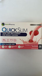 Quick Slim Meal Replacement Shake for Weight Loss, 30 Servings, Complete Meal Replacement Powder, Low Carb Diet Shakes for Women & Men, 20g Protein, 27 Vit & Min, Fiber, Gluten Free (Strawberry Cream)