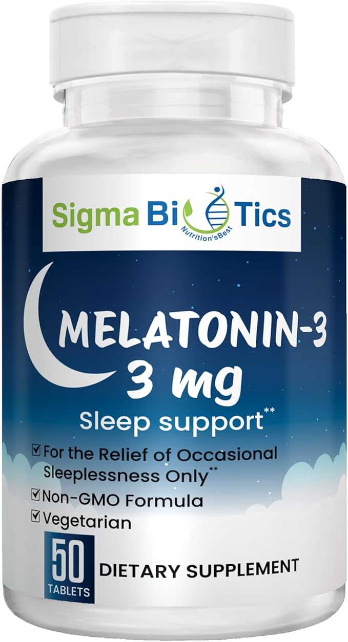 Sigma Biotics Melatonin 3mg Chewable Tablets - Sleep Supplement for Optimum Rest & Sleep-Wake Cycle - Non-GMO Melatonin Pills - Ideal for Occasional Sleeplessness - 3mg Dose, 50 Tablets