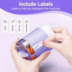 Daviky Pill Bottle Organizer, Supplement Organizer with 7 Large Compartments, Travel Pill Dispenser Round Pill Box with Two Lids（Purple）