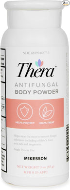 Thera Antifungal Body Powder [2-Pack], 2% Strength - Relief for Athlete's Foot, Jock Itch, Ringworm - 3 oz