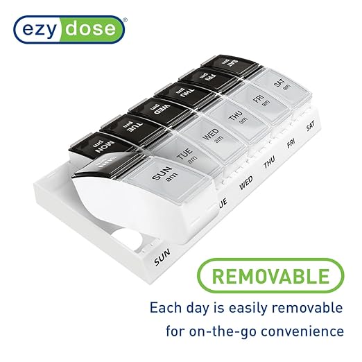 EZY DOSE Weekly (7-Day) AM/PM Pill Case, Medicine Planner, Vitamin Organizer, Small Pop-Out Compartments, 2 Times a Day, Black and Clear Lids (Pack of 2)